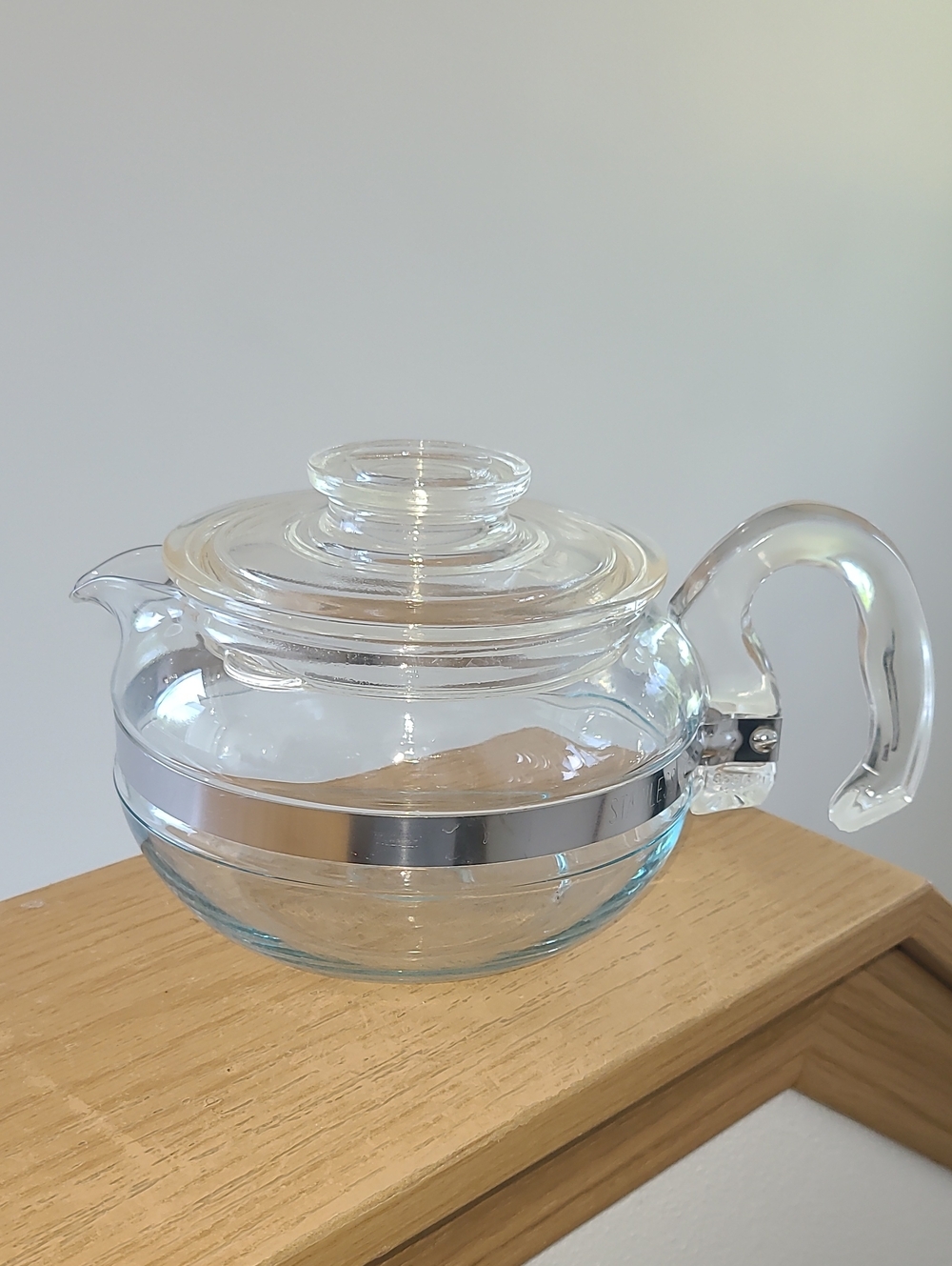 Vintage Pyrex Clear Glass Teapot with Silver Band